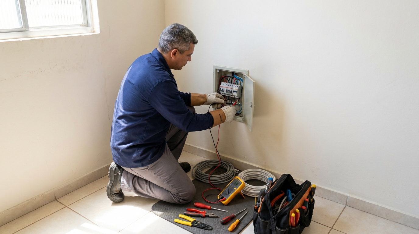 Eletricista em atendimento residencial em Atibaia-SP